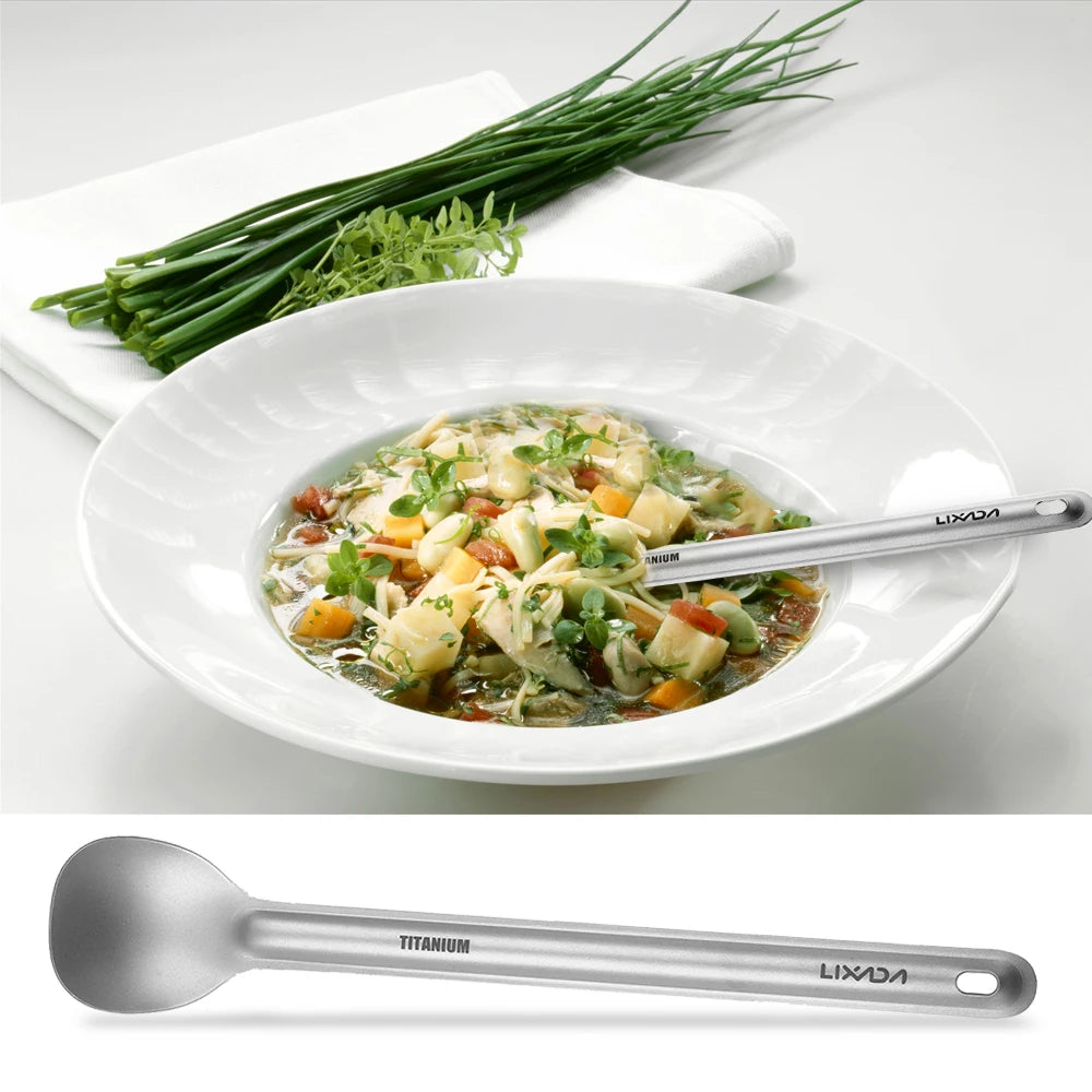 Lixada Titanium Long Handle Spoon Outdoor Portable Dinner Spoon Cutlery Camping Backpacking Picnic Ultralight 15g