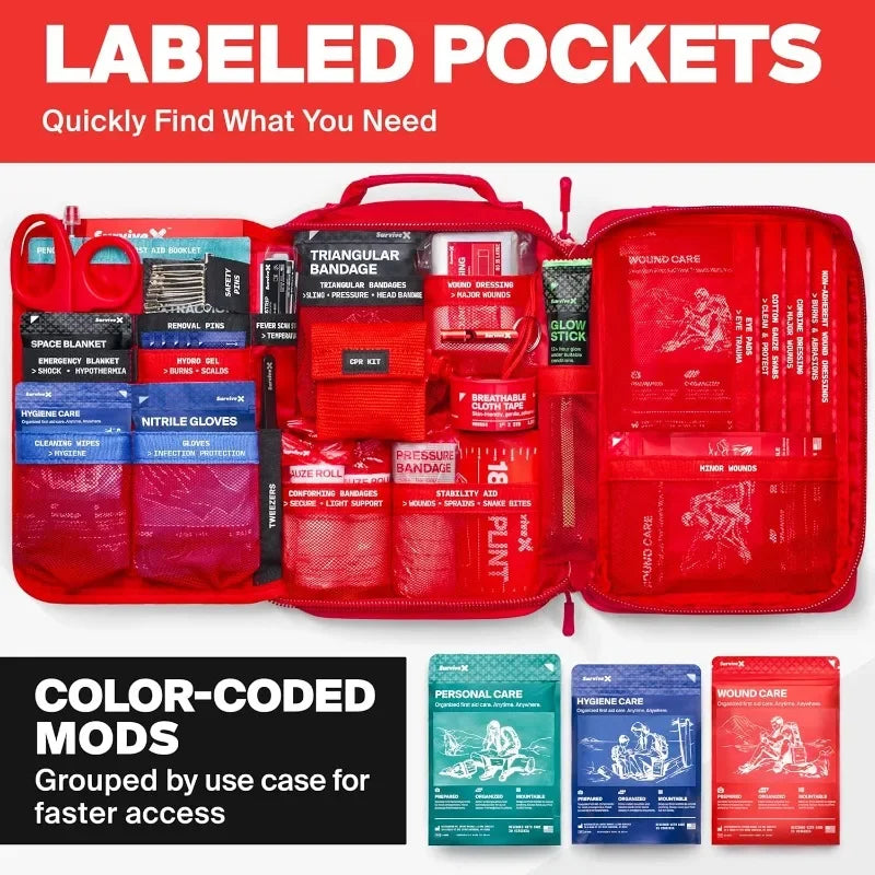 Large First Aid Kit for Car, Travel & Home - Emergency Kit for Hiking, Camping, Backpacking and Outdoors.