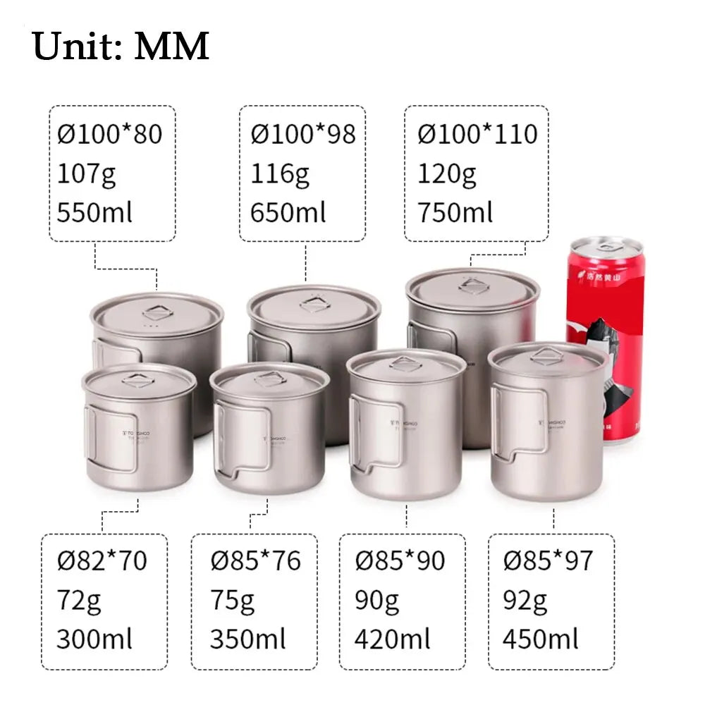 Ultralight Titanium Cup Outdoor Portable 2PCS Cup Set Camping Picnic Water Cup Mug with Foldable Handle
