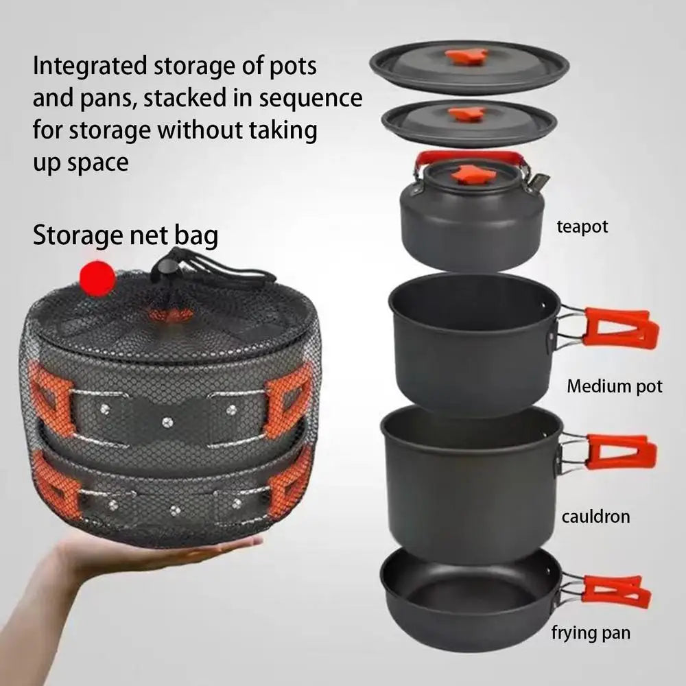 Portable Camping Cookware Set, Outdoor Pot Tableware Kit, Cooking Water Kettle Pan ,Travel Cutlery Utensils, Hiking Picnic Equipment