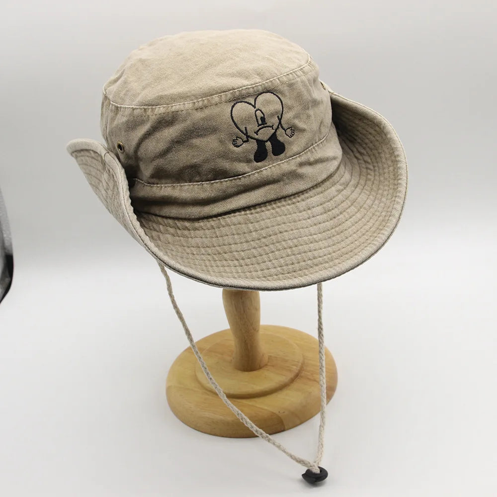 Embroidered Bad Bunny Fisherman Hat. Bucket Hat for Men Woman Wide Brim Sun Cap Hiking Camping Hat