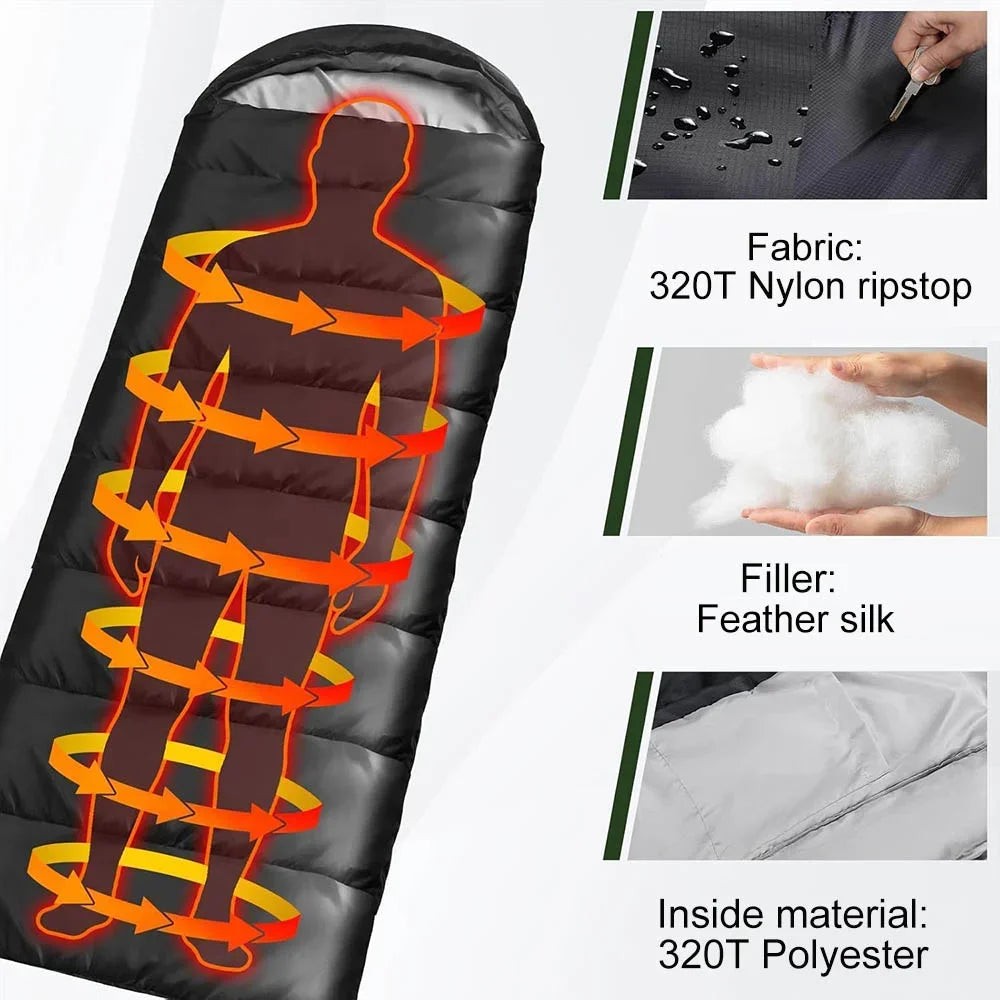 Outdoor down sleeping bag 210cm*80cm single person thick and warm camping sleeping bag -10°C to 20°C can be spliced sleeping bag