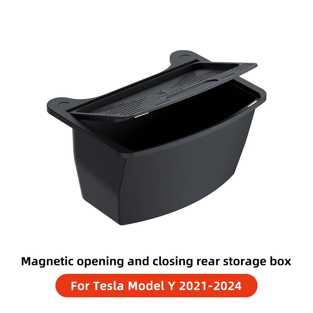 Tesla Model Y Juniper 2021-2025, Magnetic Suction Back Row Intermediate Storage Box , Tesla Storage Box Car Accessories