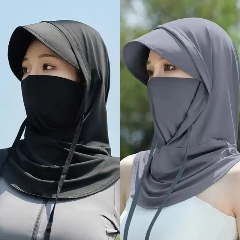 Summer 360 Full Face Sun Protection Mask. Hat Ice Silk Anti-UV Fishing Cycling Hood Neck Mask Covers Integrated Sunhat