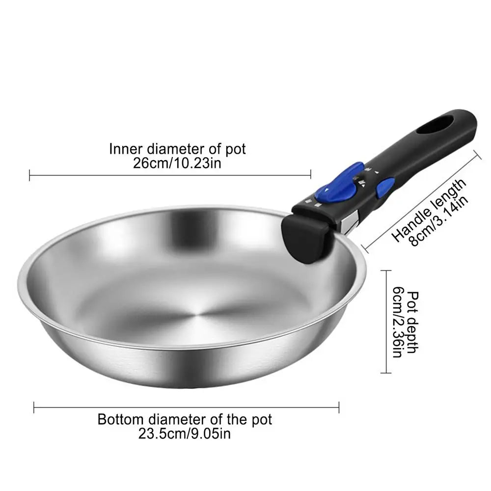 Outdoor Cookware Stainless Steel Frying Pan, Portable Detachable Handle Pot, NonStick Frying pan.