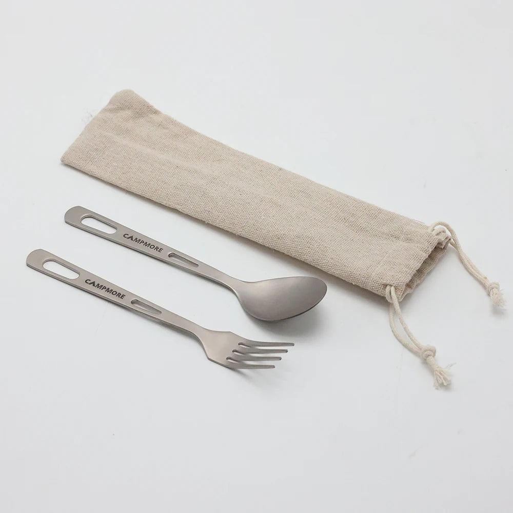 Titanium Tableware Ultralight Outdoor Portable Knife Fork Spoon Cutlery Camping Equipment Family Hiking Travel Flatware Set