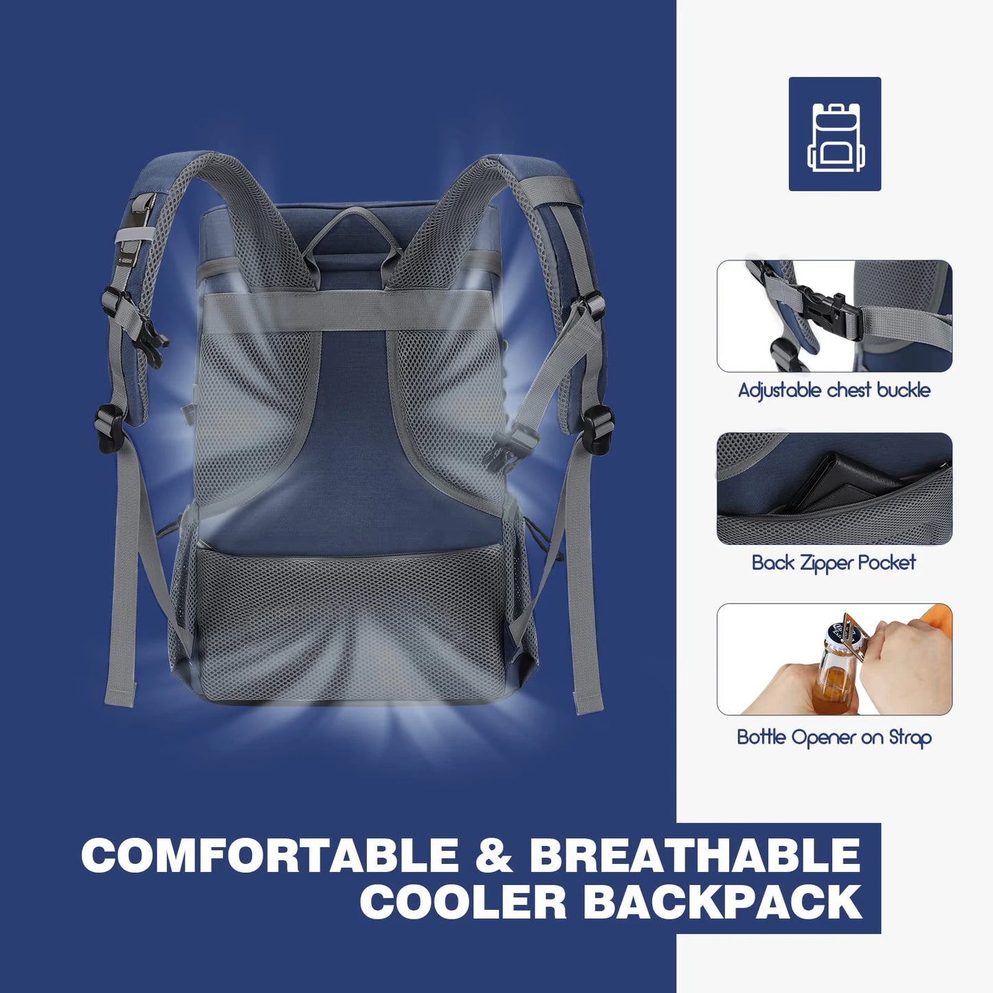 Cooler Backpack Leakproof Insulated. Soft Cooler Bag. Camping Beach Cooler Ice Chest Backpack for Hiking Travel