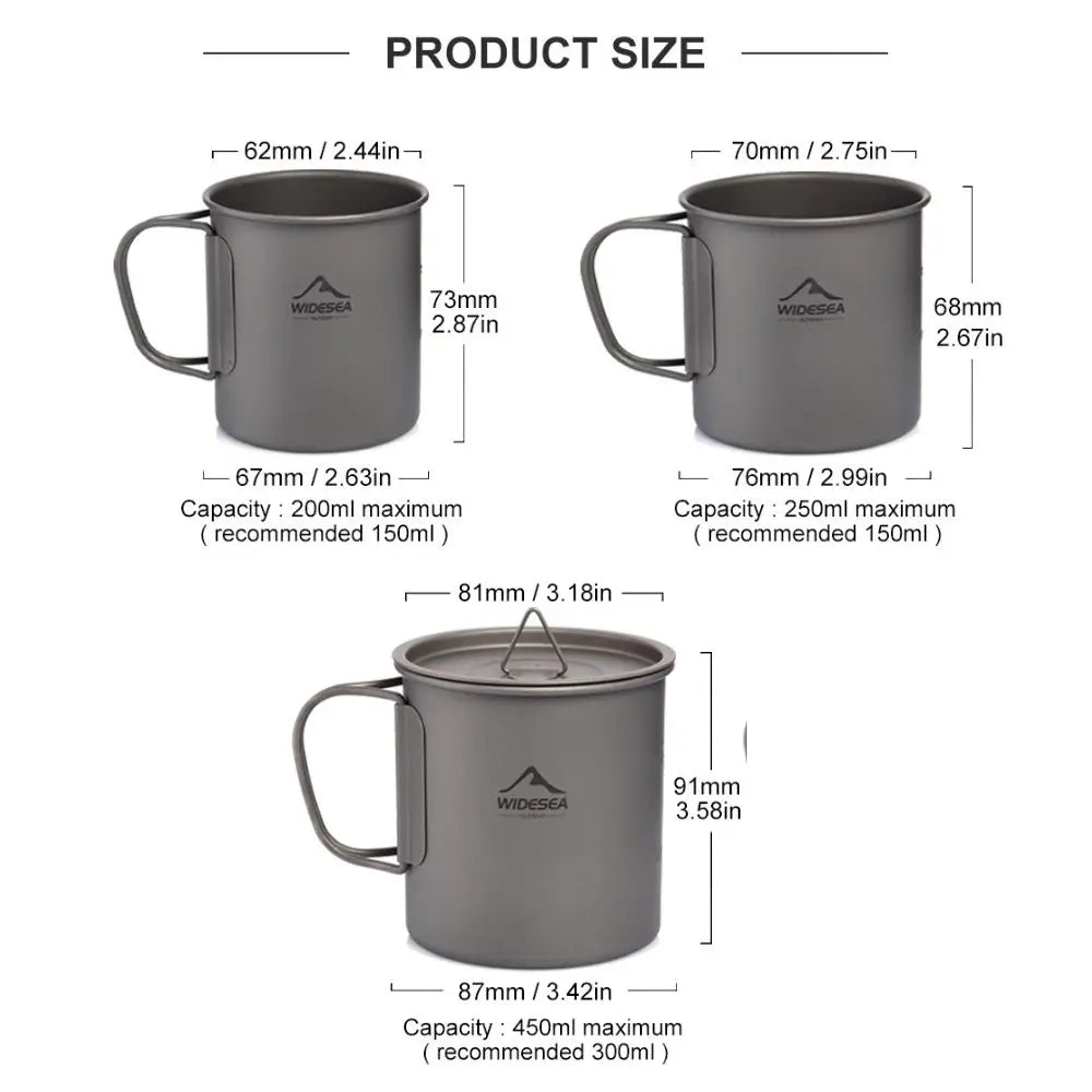 Camping Mug. Titanium Cup. Tableware Picnic Utensils Outdoor Kitchen Equipment Travel Cooking Set Cookware Hiking