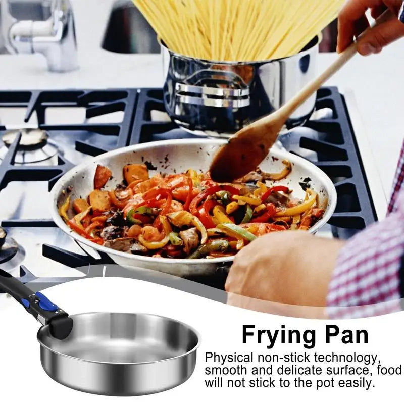 Outdoor Cookware Stainless Steel Frying Pan, Portable Detachable Handle Pot, NonStick Frying pan.