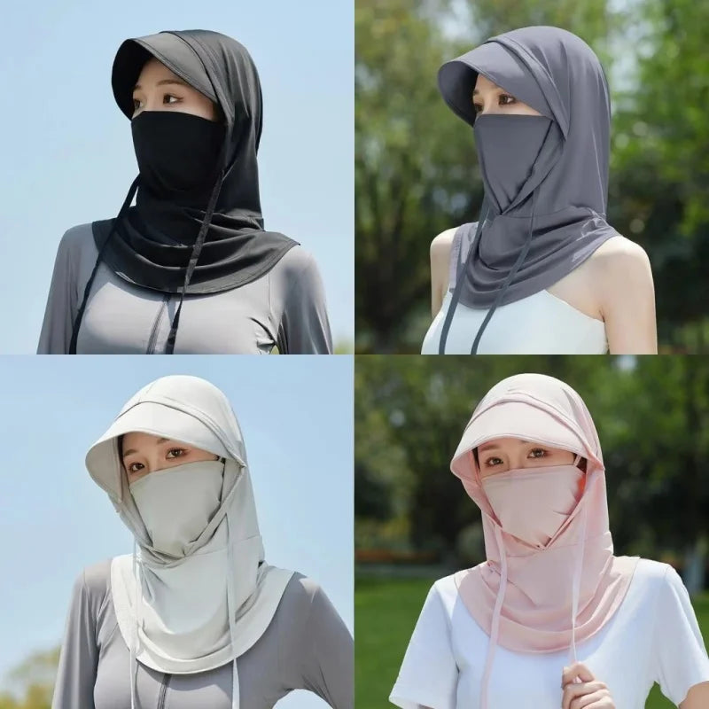 Summer 360 Full Face Sun Protection Mask. Hat Ice Silk Anti-UV Fishing Cycling Hood Neck Mask Covers Integrated Sunhat
