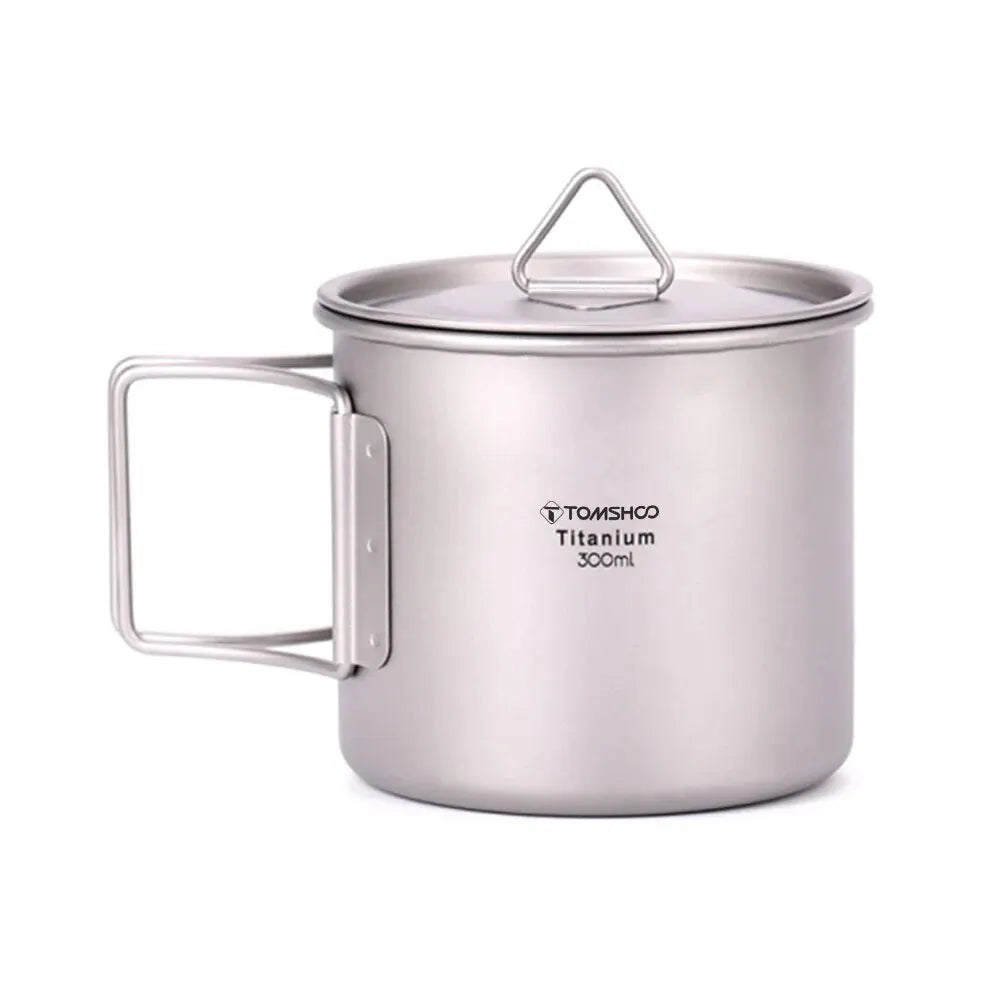 Ultralight Titanium Cup Outdoor Portable 2PCS Cup Set Camping Picnic Water Cup Mug with Foldable Handle