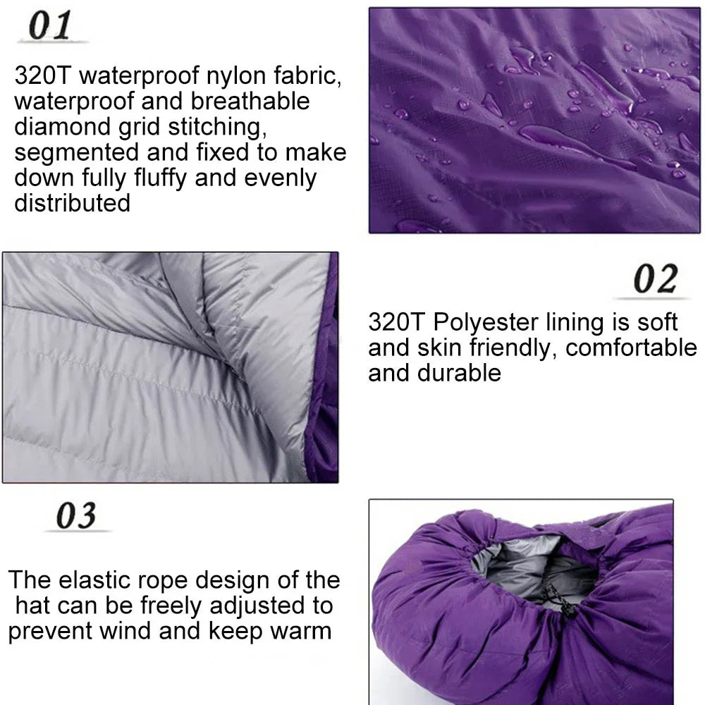 Outdoor down sleeping bag 210cm*80cm single person thick and warm camping sleeping bag -10°C to 20°C can be spliced sleeping bag