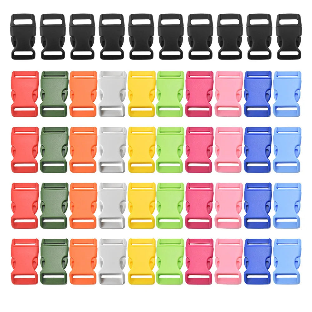 50 Pcs 3/8'' 5/8" Curved Paracord Buckle Clips Side Release Plastic Buckles for Parachute Bracelet Clasps Dog Collar Accessories