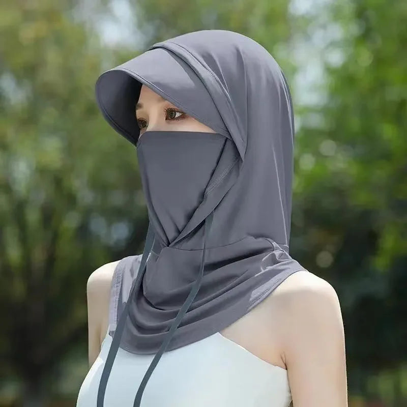 Summer 360 Full Face Sun Protection Mask. Hat Ice Silk Anti-UV Fishing Cycling Hood Neck Mask Covers Integrated Sunhat