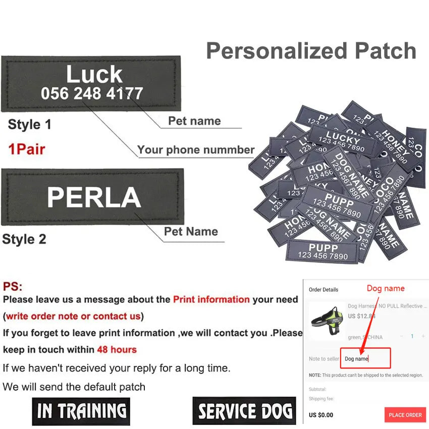 Dog Harness Vest ID Patch Reflective Adjustable