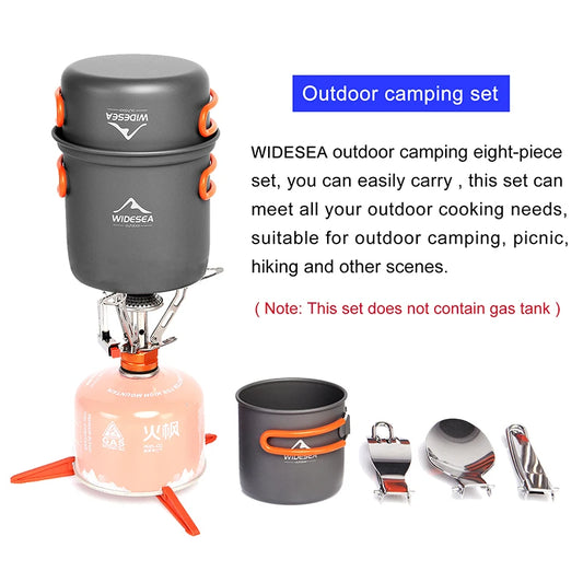 Camping Cookware Set Outdoor Tableware Equipment Supplies Burner Stove Folding Knife Fork Portable Pot Suit Tourism Cup
