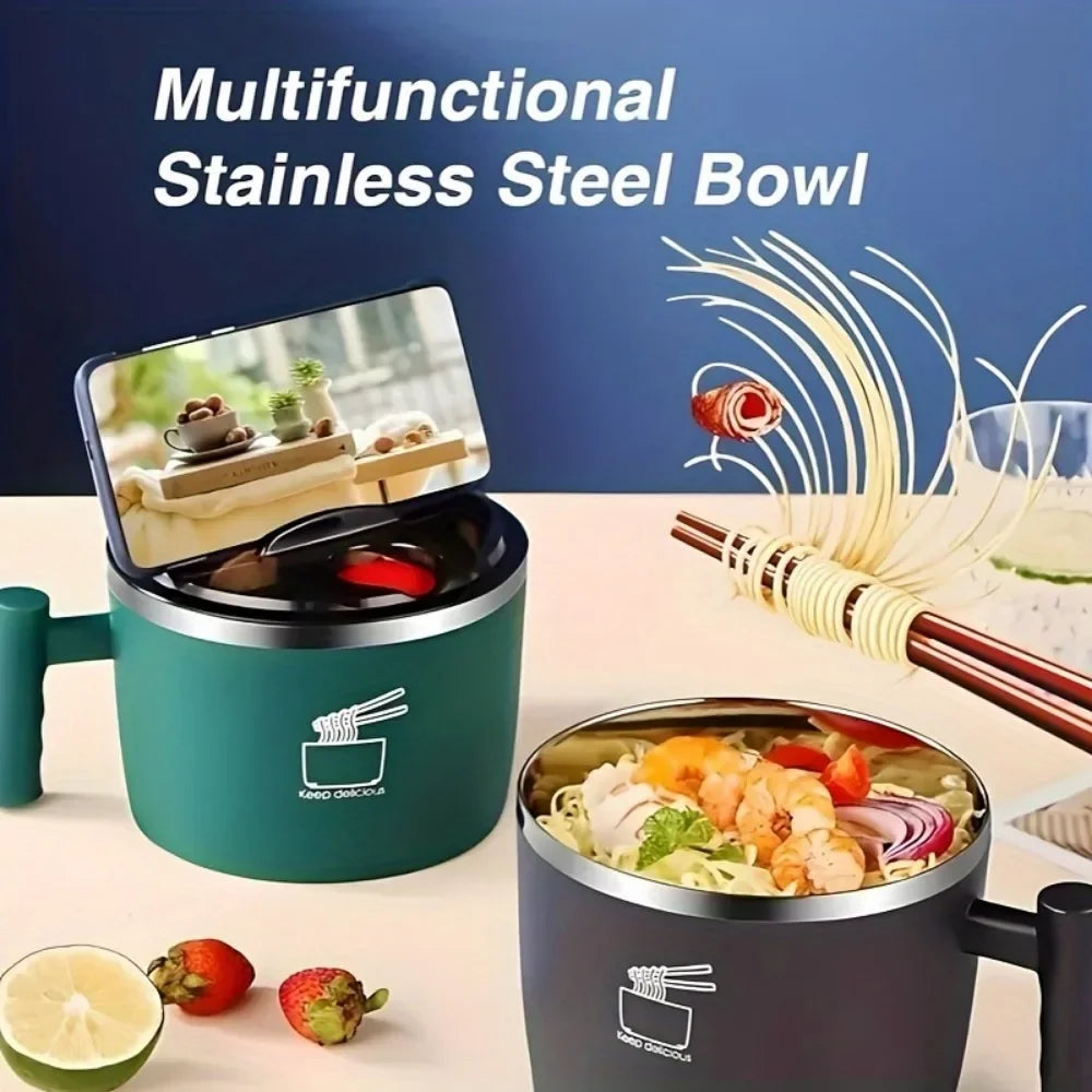 Ramen Bowl, Lunch Container, Large Thai Soup Bowls, Tableware with Phone Stand, Cereal Bowls for Home, Kitchen, Camping,