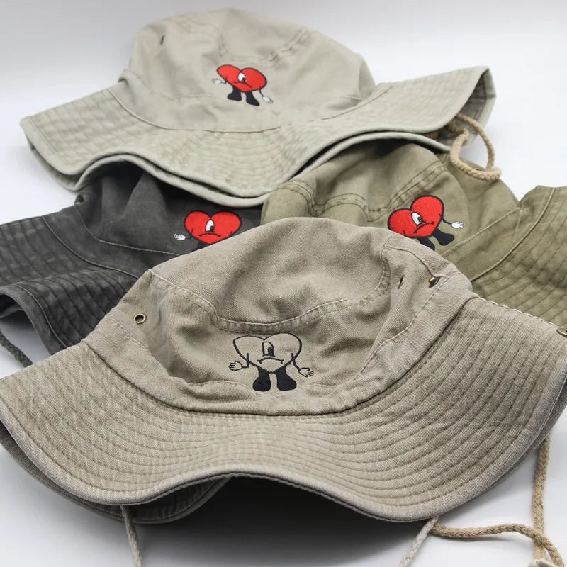Embroidered Bad Bunny Fisherman Hat.  Bucket Hat for Men Woman Wide Brim Sun Cap Hiking Camping Hat