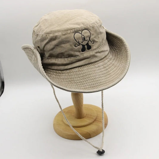 Embroidered Bad Bunny Fisherman Hat.  Bucket Hat for Men Woman Wide Brim Sun Cap Hiking Camping Hat