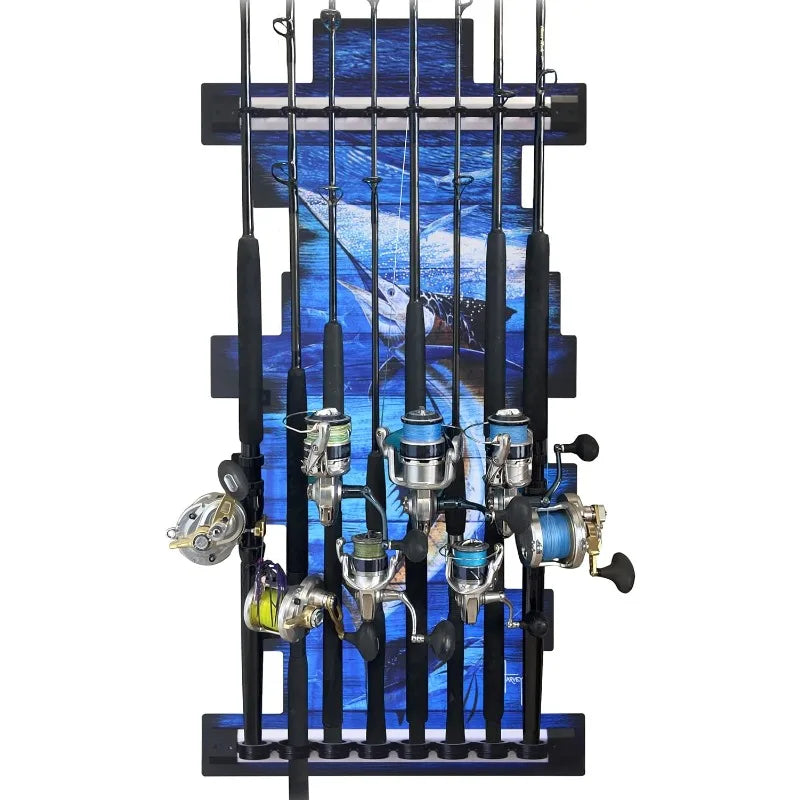 8 Bass Fishing Rod Holder for Garage, Wall Rack or Ceiling Mount Fishing Pole Holder, Vertical