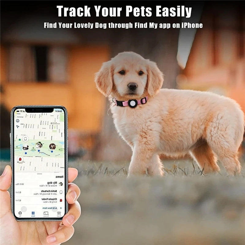 Dog Airtag Collar Nylon Pet Cat Dog Anti-Lost Collar Solid Adjustable Collar Puppy Necklace Collar with Bells for Apple Air Tag