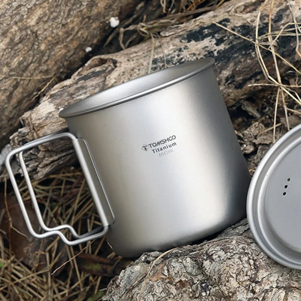 Ultralight Titanium Cup Outdoor Portable 2PCS Cup Set Camping Picnic Water Cup Mug with Foldable Handle