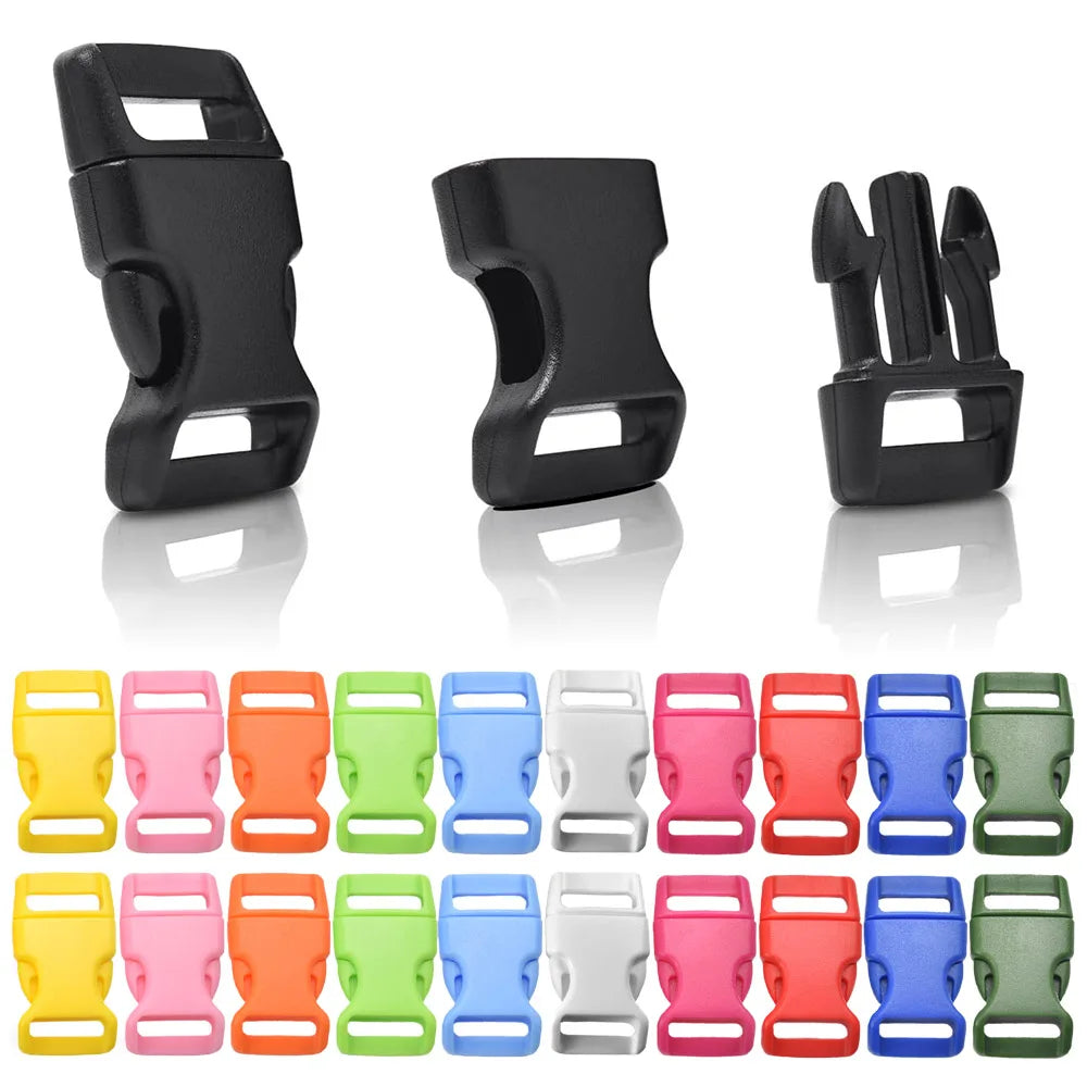 50 Pcs 3/8'' 5/8" Curved Paracord Buckle Clips Side Release Plastic Buckles for Parachute Bracelet Clasps Dog Collar Accessories