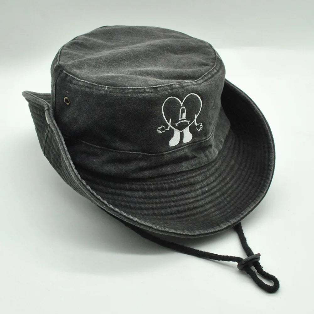 Embroidered Bad Bunny Fisherman Hat.  Bucket Hat for Men Woman Wide Brim Sun Cap Hiking Camping Hat