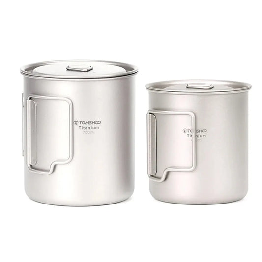 Ultralight Titanium Cup Outdoor Portable 2PCS Cup Set Camping Picnic Water Cup Mug with Foldable Handle