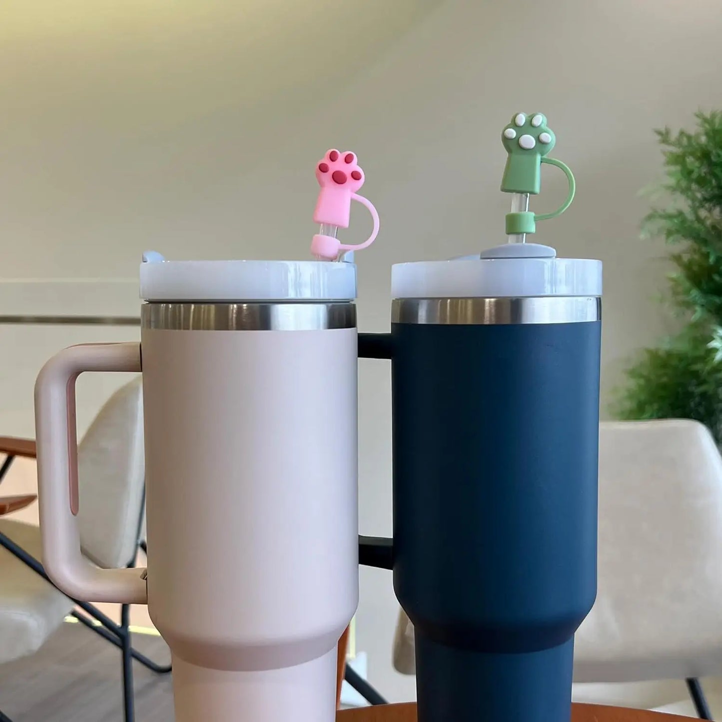 6Pcs 10mm Cute Silicone Straw Toppers Cat Paw Straw Cover For Stanley 30/40oz Tumbler Cup Reusable Dust-Proof Spill-Proof Plug