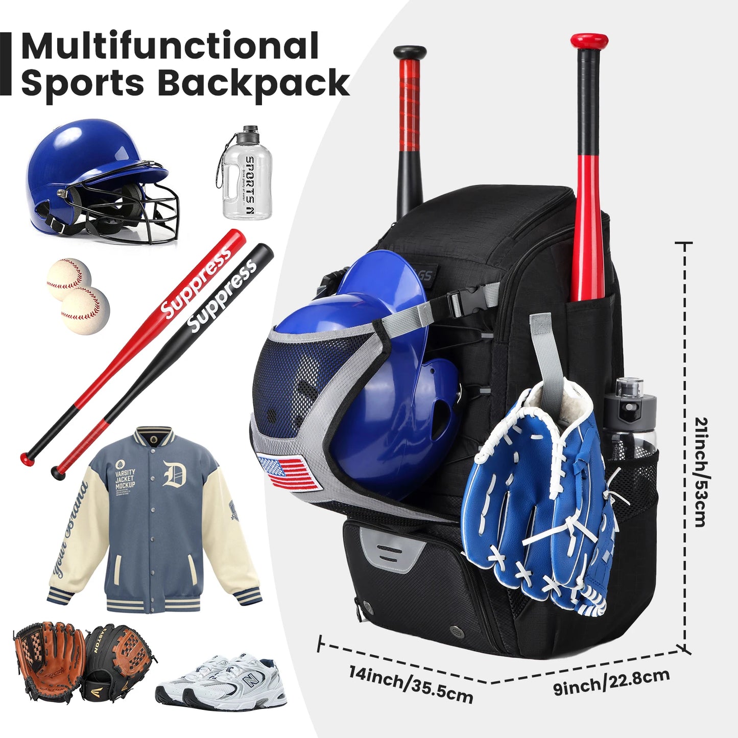 Baseball Equipment Bag Baseball Backpack with Shoe Compartmen,t Softball Bat Bag Large Capacity Sport Baseball Backpack