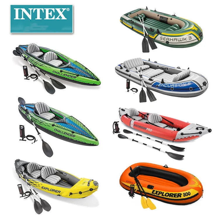 Intex 68324 Inflatable Rubber Boat - 4-Person Kayak For Fishing, Rafting, And Rowing