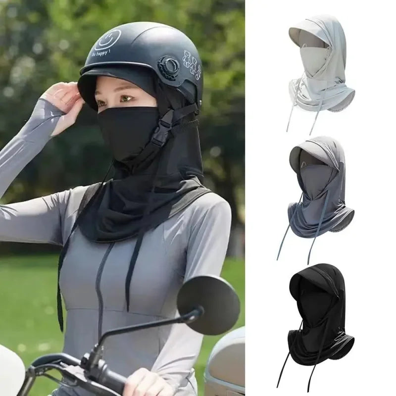 Summer 360 Full Face Sun Protection Mask. Hat Ice Silk Anti-UV Fishing Cycling Hood Neck Mask Covers Integrated Sunhat