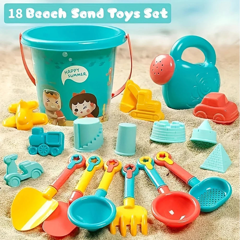 18PCS Beach Sand Toy Set, Durable Plastic, Summer Pool Beach Game Set,  Outdoor Sand Play Tools For Boys And Girls,.