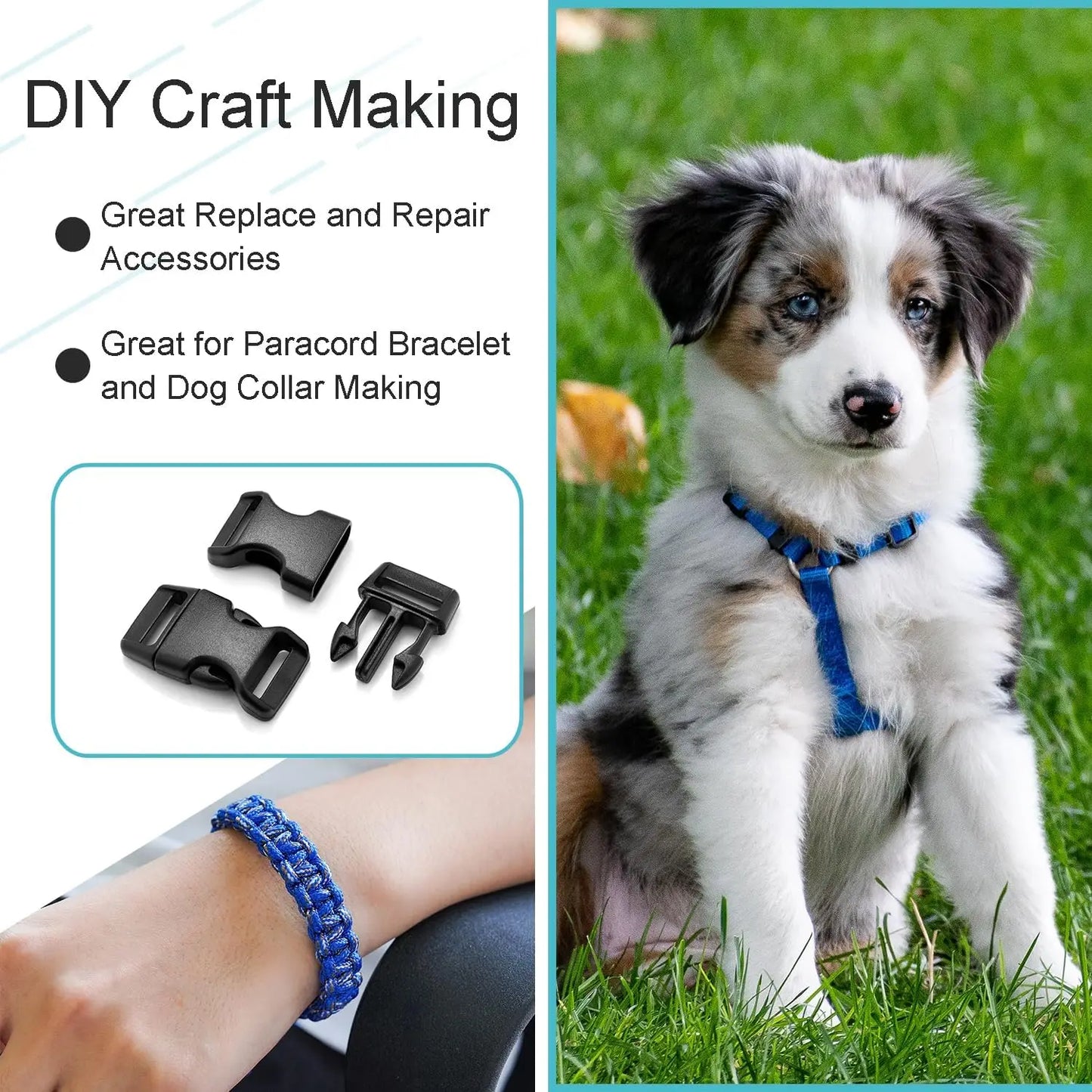 50 Pcs 3/8'' 5/8" Curved Paracord Buckle Clips Side Release Plastic Buckles for Parachute Bracelet Clasps Dog Collar Accessories