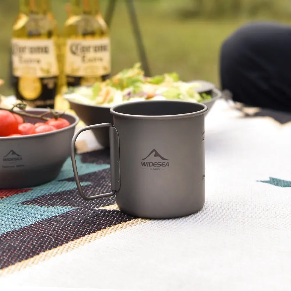 Camping Mug. Titanium Cup. Tableware Picnic Utensils Outdoor Kitchen Equipment Travel Cooking Set Cookware Hiking