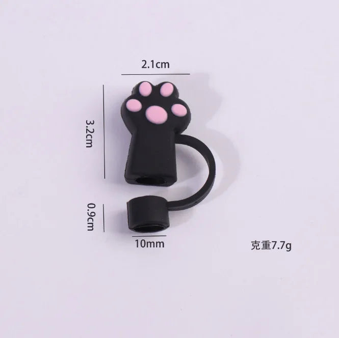 6Pcs 10mm Cute Silicone Straw Toppers Cat Paw Straw Cover For Stanley 30/40oz Tumbler Cup Reusable Dust-Proof Spill-Proof Plug