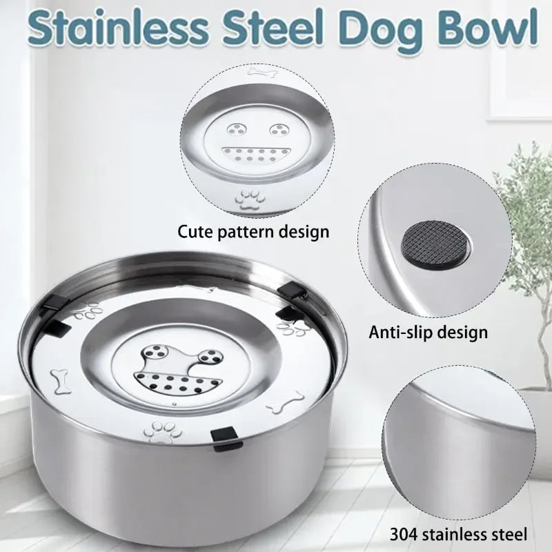 Stainless Steel No Spill Water Bowl for Dogs/Cats Non-Slip Slow Dog Bowl Water Feeder Dispenser for Medium Large Dogs