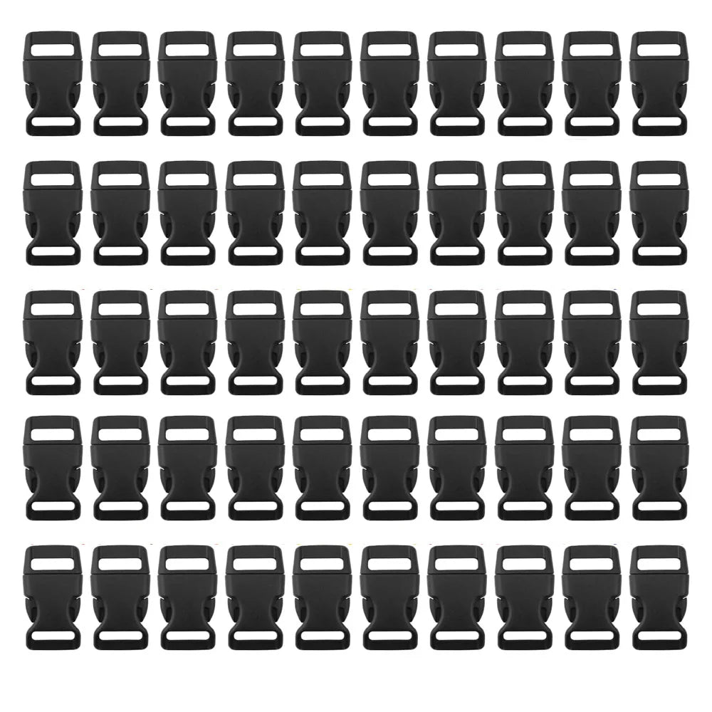 50 Pcs 3/8'' 5/8" Curved Paracord Buckle Clips Side Release Plastic Buckles for Parachute Bracelet Clasps Dog Collar Accessories