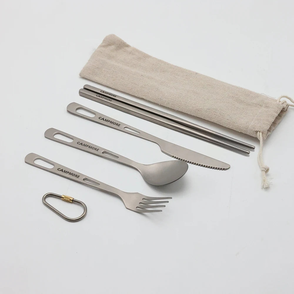 Titanium Tableware Ultralight Outdoor Portable Knife Fork Spoon Cutlery Camping Equipment Family Hiking Travel Flatware Set