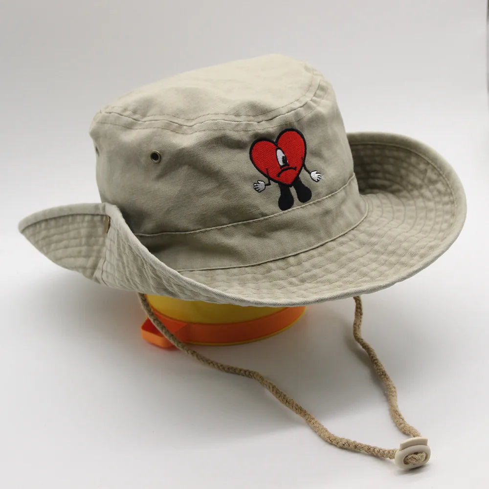 Embroidered Bad Bunny Fisherman Hat.  Bucket Hat for Men Woman Wide Brim Sun Cap Hiking Camping Hat