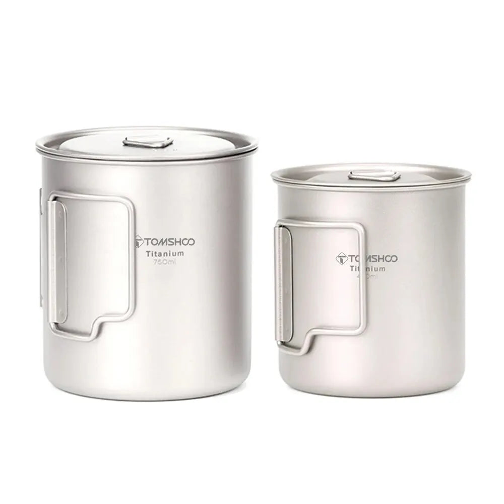 Ultralight Titanium Cup Outdoor Portable 2PCS Cup Set Camping Picnic Water Cup Mug with Foldable Handle