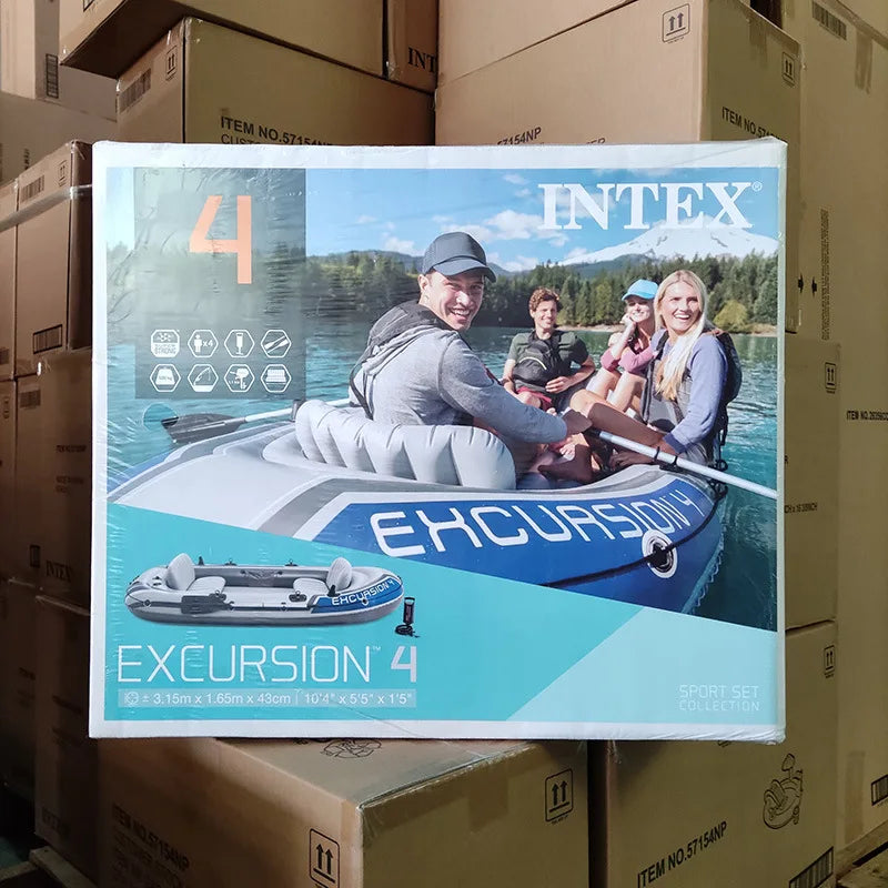 Intex 68324 Inflatable Rubber Boat - 4-Person Kayak For Fishing, Rafting, And Rowing