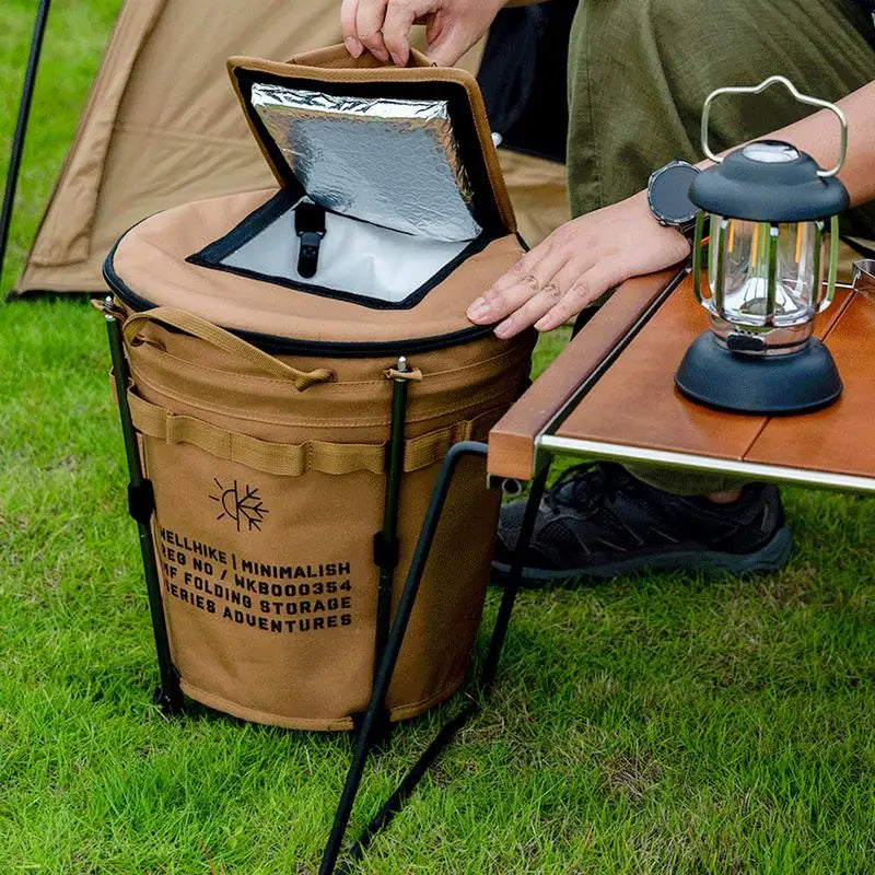 Portable Camping Ice Bucket . Folding Outdoor Water Container. Insulated Camp Cooler Bucket