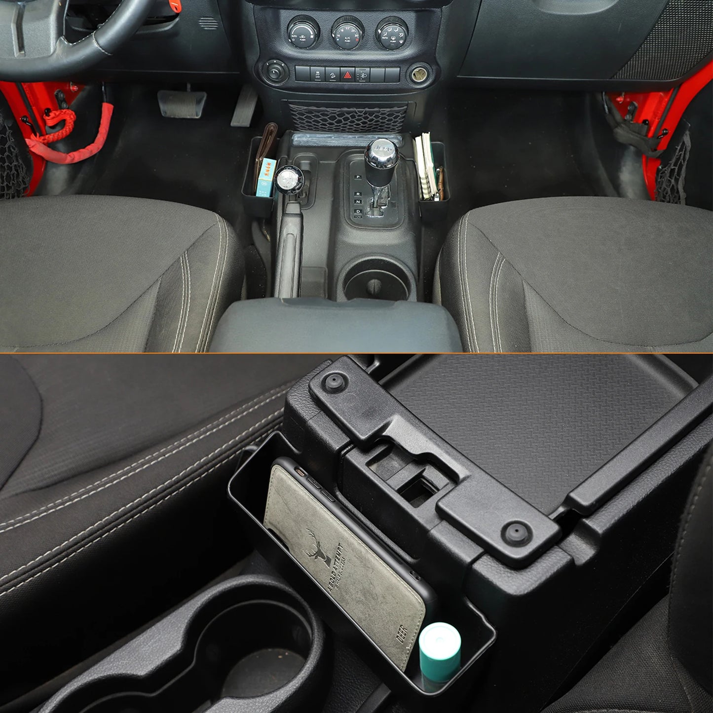 2PACK Armrest Storage Box Gear Shift Side Organizer for Jeep Wrangler JK JKU 2011-2017, Interior Tray Accessories Stowing Tidying