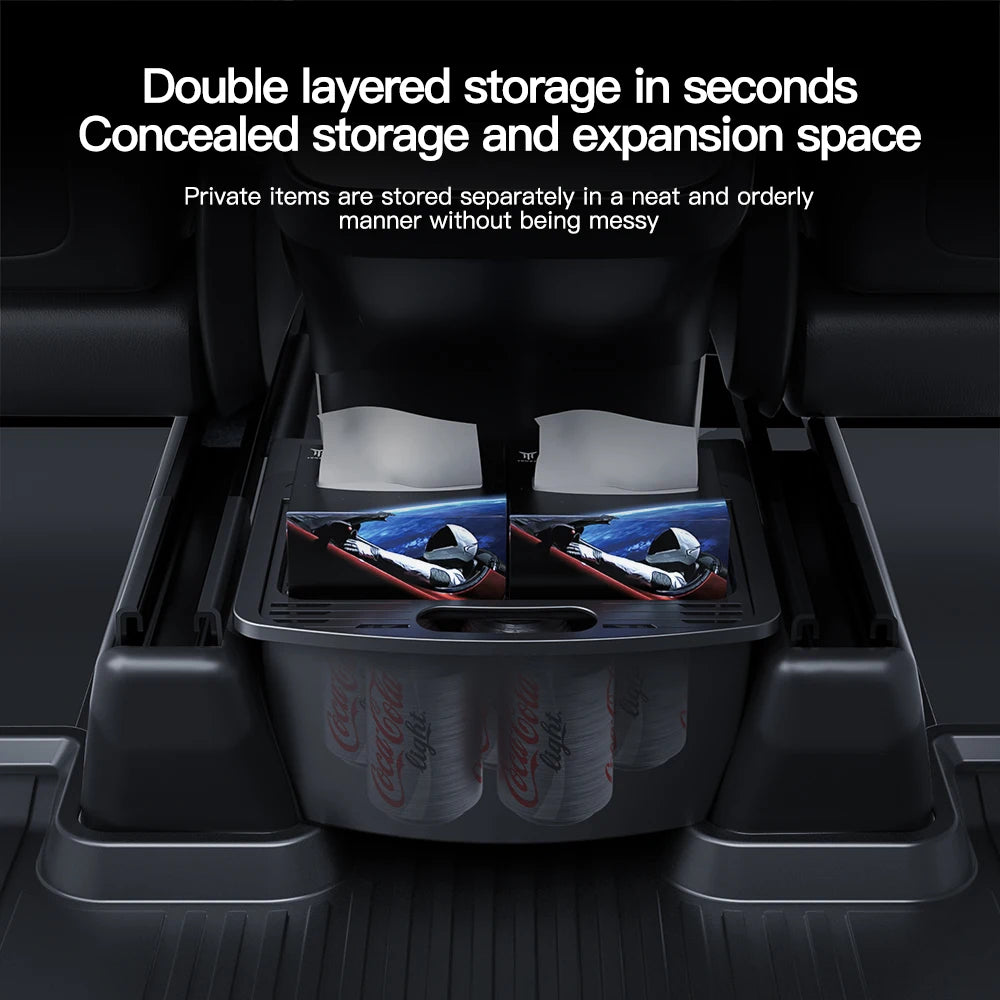 Tesla Model Y Juniper 2021-2025, Magnetic Suction Back Row Intermediate Storage Box , Tesla Storage Box Car Accessories