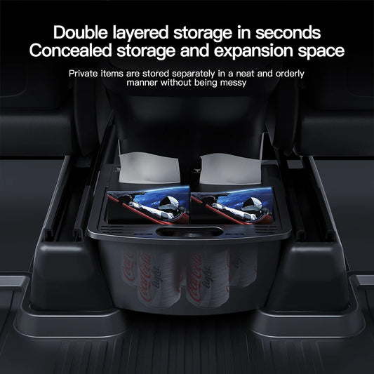 Tesla Model Y Juniper 2021-2025, Magnetic Suction Back Row Intermediate Storage Box , Tesla Storage Box Car Accessories