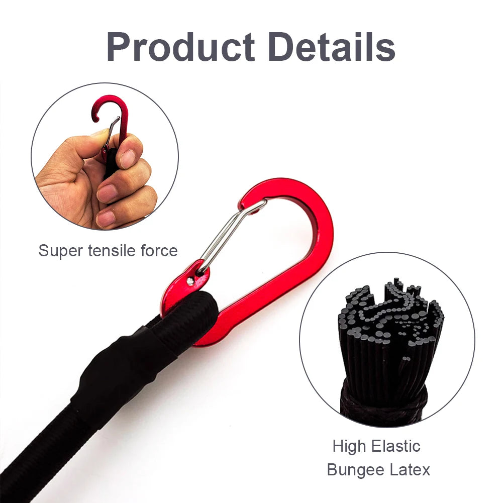 Heavy Duty Bungee Cord Aluminum Alloy Elastic Tie Strap String Carabiner Hooks Cord Elastic Rope for Luggage Rack Cargo