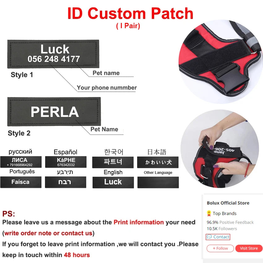Personalized Dog Harness. NO PULL Reflective Breathable Pet Harness. Vest For Small or Large Dog. Outdoor Walk Training Accessories
