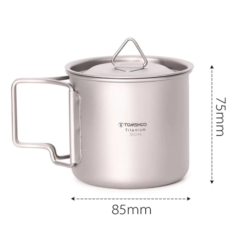 Ultralight Titanium Cup Outdoor Portable 2PCS Cup Set Camping Picnic Water Cup Mug with Foldable Handle